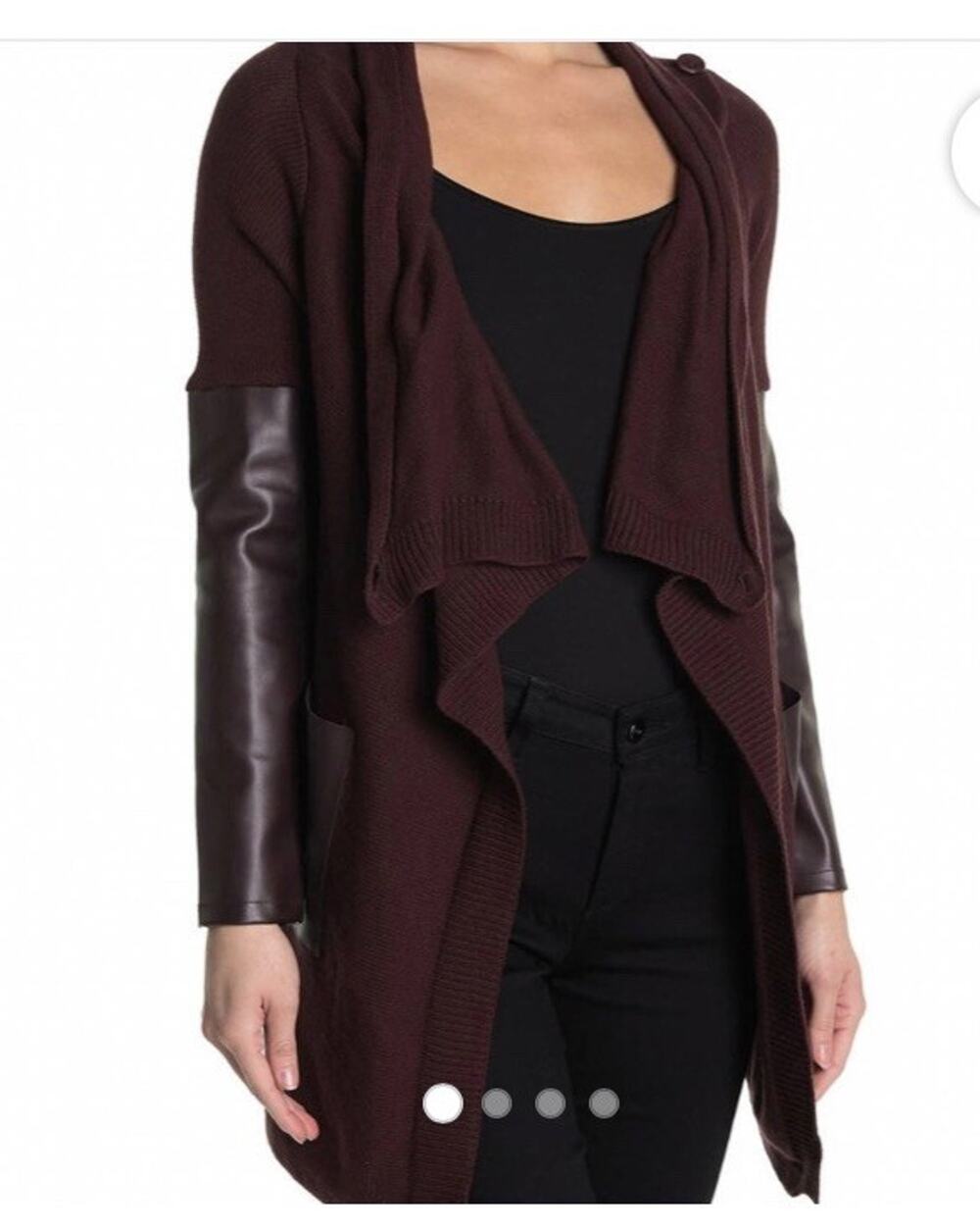 Blanknyc Cardigan Sweater Women's Small Faux Leather Sleeves Pockets A003054